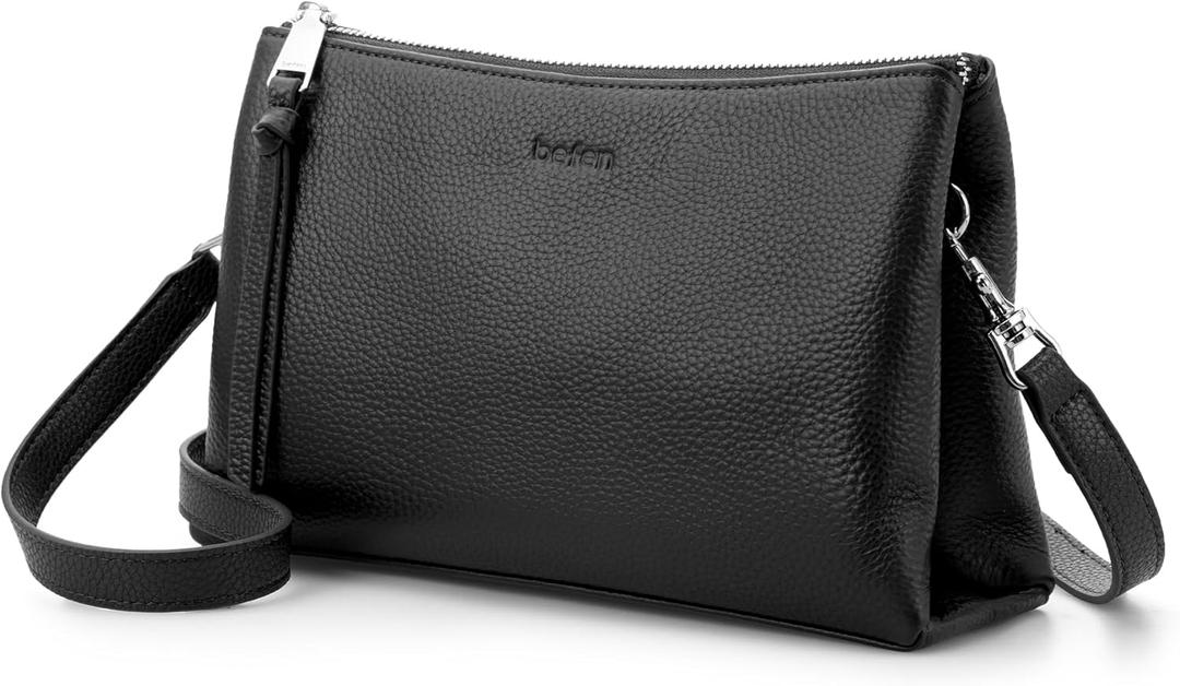 befen Genuine Leather Crossbody Bags for Women, Small RFID Leather Cross Body Purses Shoulder Handbags (Black)