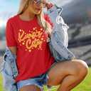 Game Day Shirt Women: Team Fan T-Shirt Cute Football Heart Graphic Tees Casual Season Short Sleeve Tops (Red, M)