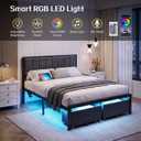OLEVS Full Size Bed Frame with 2 Drawers, Charging Station & LED Lights