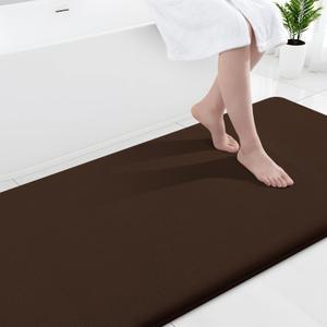 Smiry Memory Foam Bath Mat 47x24, Extra Soft and Absorbent Bathroom Mats, Non Slip Washable Carpet for Floor, Shower and Tub, Brown