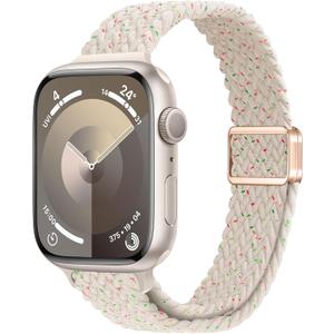 Slim Braided Nylon Band Compatible with Apple Watch Bands 42mm 41mm 40mm 38mm 40mm 44mm 45mm 46mm Women, Soft Thin Nylon Sport Loop Strap for iWatch Series 11 10 9 8 7 6 SE 5 4 3 2 1