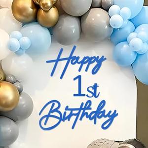 MASTRON Happy Birthday with 0-9 Numbers Sign for Backdrop - Glitter Felt Custom Age Happy Birthday Decal for Balloon Arch Birthday Decorations Baby Shower - Blue