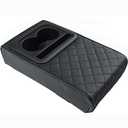 UNIVERSAL CAR CENTER CONSOLE ARMREST BOX CUSHION CUP HOLDERS FAUX LEATHER BLACK