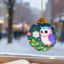 2 x Pixel Art Owl in Flowers Ornaments, Owl Christmas Ornament, Owls Gifts for Women, Owls Decor Bird Ornament 2.75" Glass Decorative Hanging Ornaments