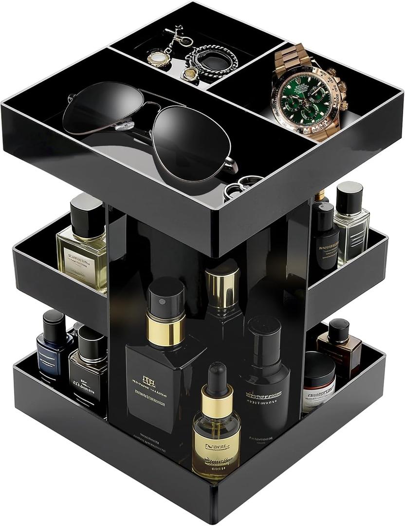 2 x Cologne Organizer for Men 3 Tier Acrylic Waterproof Perfume Holder Cologne Stand with Rotate Waterproof Perfume Shelf,Husband Boyfriend Birthday Gift Ideas