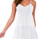 Nova In Sky Womens Summer Dresses 2025 Flowy Boho V-Neck Beach Sundresses Spaghetti Strap Tiered Mini Swing Skater Dress (Small, White01)