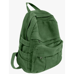 Green Canvas Backpack for Women Retro Aesthetic Rucksack Basic Backpack for High School/College Students Travel Laptop Bag