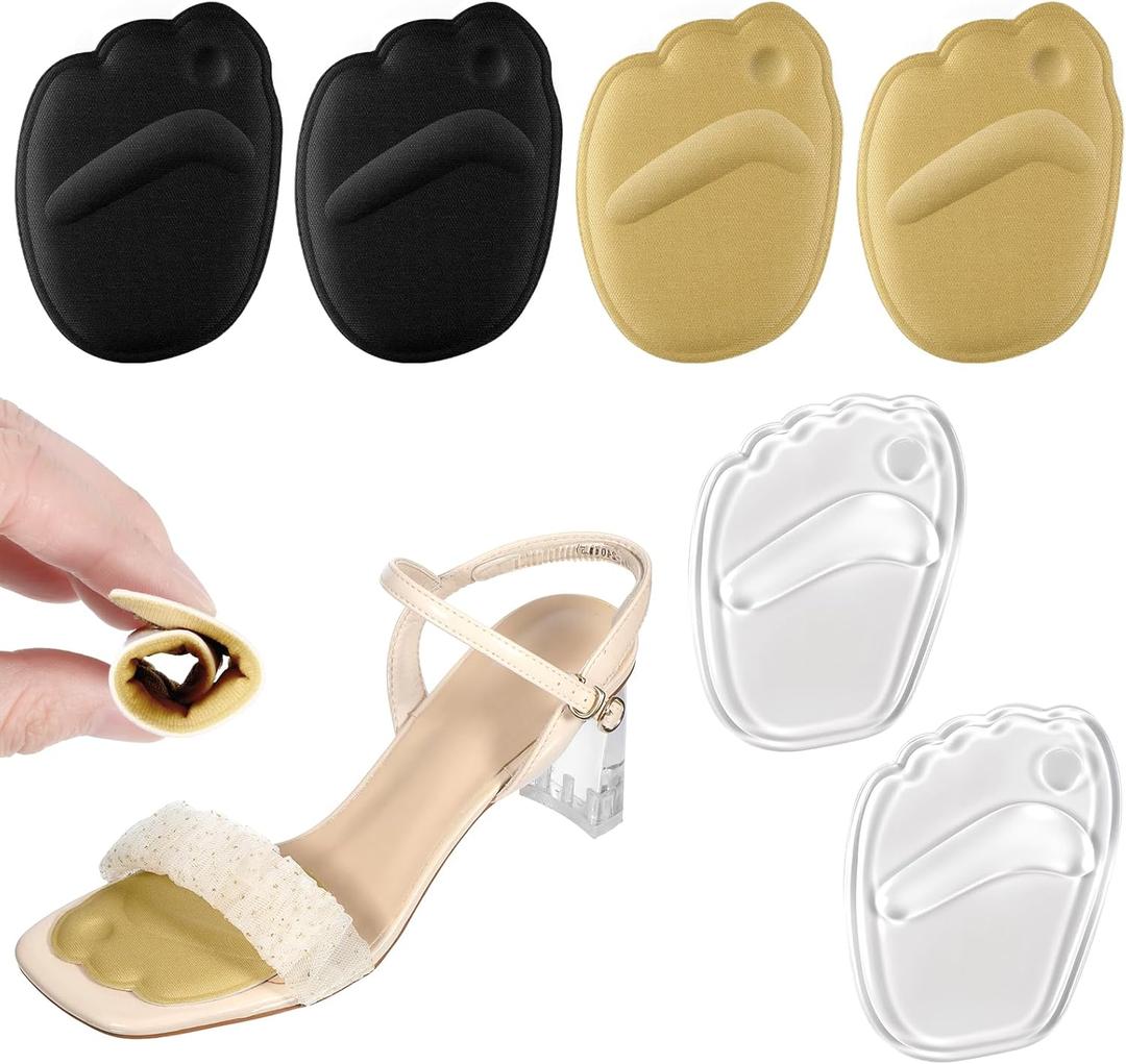 6 Pairs Forefoot Cushion Inserts for Women Shoes, Metatarsal Pads, High Heels Non-Slip Comfort Pads Anti Sliding Foot Pad for Open Toe Shoe Forefoot Pad, Women Shoes Too Big