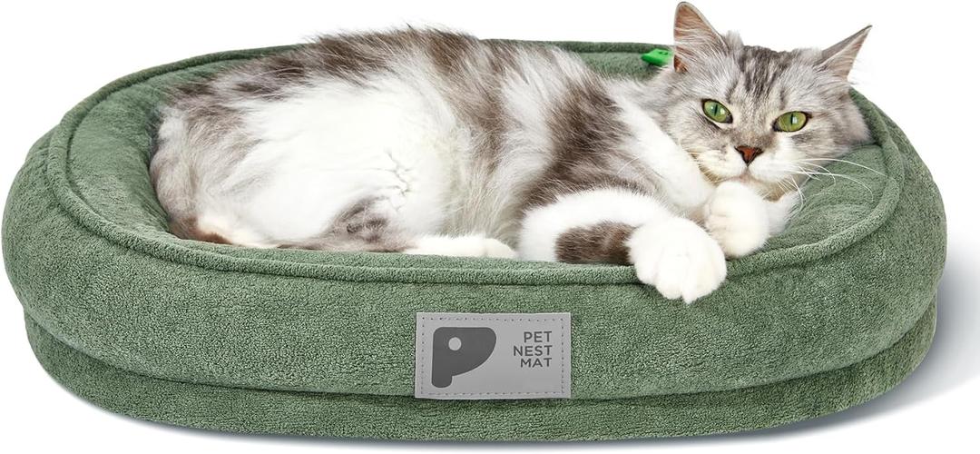 Orthopedic Cat Bed for Puppy and Kitten,Soft Cat Beds for Indoor Cats,Washable Dog Bed with Removable Cover&Non-Slip Bottom with Four-Sided Bolster Green S (Small (20 x 18 Inch))