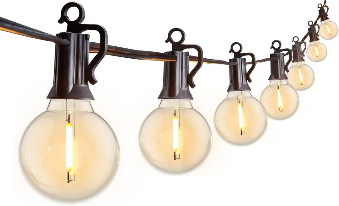 Outdoor String Lights 25 Feet G40 Globe LED Patio Lights with 13 Edison Plastic Bulbs(1 Spare), Waterproof Connectable Hanging Lights for Backyard Porch Balcony Party Decor, E12 Socket Base, Black (25ft, Black - LED)