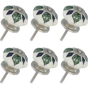 Uxcell 6 Packs Ceramic Knobs, Pumpkin Ceramic Cabinet Drawer Knobs Retro Decorative Dresser Pulls Handle with Screw for Closet Drawer Cupboard Wardrobe, Diamond Flower