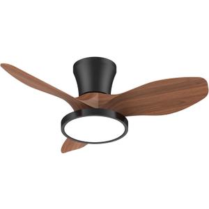 ocioc Quiet Ceiling Fan with LED Light DC motor 32 inch Large Air Volume Remote Control Walnut for Kitchen Bedroom Dining room Patio