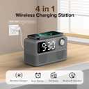 15W Fast Wireless Charger with Bluetooth Speaker and Alarm Clock Radio,4 in1 Wireless Charging Station for iPhone,Android Phones with FM Radio for Bedroom (7inch, Gray)