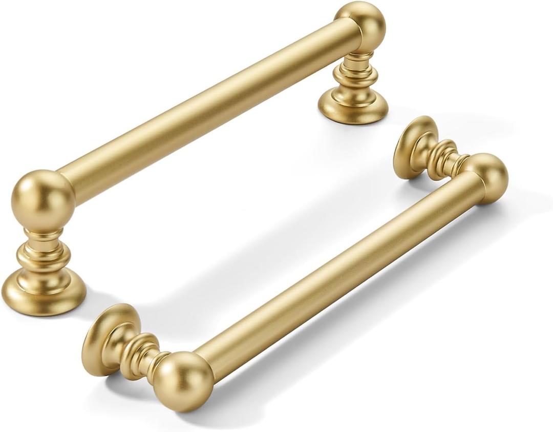 khtumeware 2 Pack 5 inch(128mm) Hole Center Brushed Gold Cabinet Pulls Solid Heavy-Duty Matte Gold Kitchen Cabinet Hardware for Drawers Dressing Table Bathroom Handle