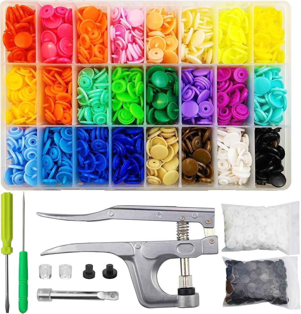 Plastic Snaps with Snap Pliers, 460 Sets 24-Colors Snap Buttons for Sewing, Snap Fasteners Kit for Sewing, Clothing, Crafting