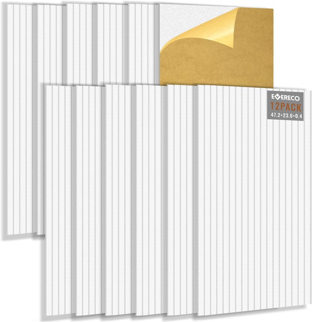 EVERECO 12 Pack Large Acoustic Panels, 47.223.60.4 inches, Soundproof Panels for Wall, Suitable for Live Broadcast Room, Media Room, Office, Studio&Home(White)