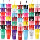 Nuenen 50 Pcs Employee Appreciation Tumbler with Straw and Lid Bulk 24oz Thank You Cup Christmas Party Gift Plastic Inspirational Travel Cups for Teacher Coworker Friend Volunteer(Delicate Style)