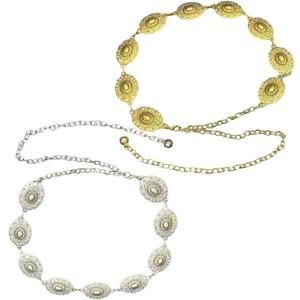 2 x 2PCS Western Chain Belt, Gold and Silver Western Metal Belts for Women, Adjustable Boho Belt for Dress Jeans, Music Festival, Country Concert Outfit