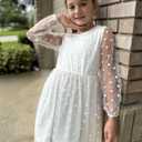 Arshiner Girls Mesh Dress Long Sleeve Tulle Sparkle Glitter Polka Dot Party Holiday Dresses Kids Clothes (White)