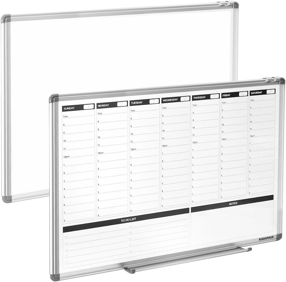 Large Weekly Dry Erase Board, Weekly Planner whiteboard with Hourly time Slots, Whiteboard Weekly Calendar for Schedule for Wall 36" X 24" Double-Sided for Office, Home and School
