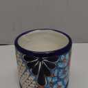 Talavera Utensil Holder - Hand Painted Ceramic Spoon Crock - Colorful Utensil Crock - Large Mexican Spoon Rest 6" H (White & Blue)