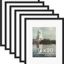 PEALSN 16x20 Picture Frame Set of 6, Display Pictures 11 x 14 with Mat or 16 x 20 without Mat for Wall Mounting Display, Poster Frames Collage for Wall Decor, Black.