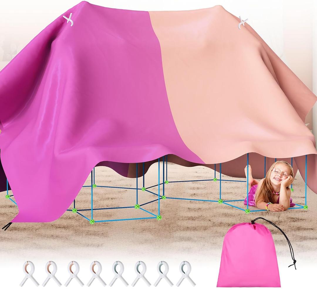 LOVEGRASS Blanket Fort Building Kit for Kids, Large Lightweight Fort Building Clips Blankets, Portable Indoor Playhouse Play Tent Fort, Fort Making Kit for Ages 4-12+
