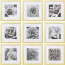 eletecpro 12x12 Picture Frames Set of 9 with Mat for 8x8 Photos or without Mat for 12x12, Square Gallery Wall Decor Collage for Picture Display, Gold Frame Set for Wall Hanging