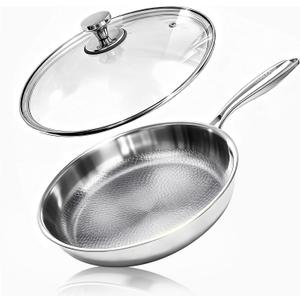 Titanium Pan - 12 Inch Non Stick Titanium Skillet for Cooking | Durable Scratch-Resistant Cookware, Hammered Frying Pan with Lid | Safe for Oven, Induction & All Cooktops