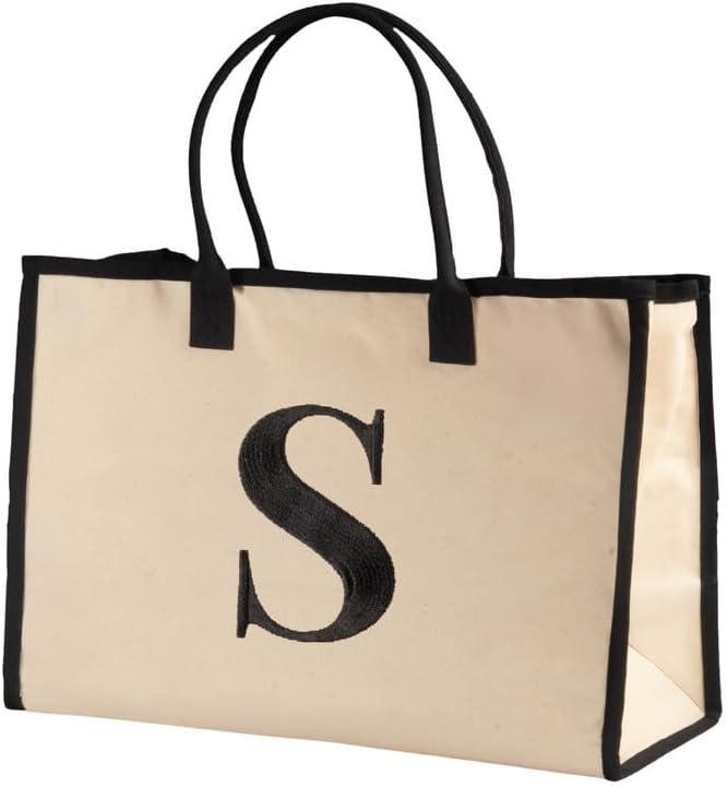 Salt Earth Canvas Tote Bag for Women, Personalized Initial Monogram Tote, Beach Grocery Utility Tote for Travel & Work