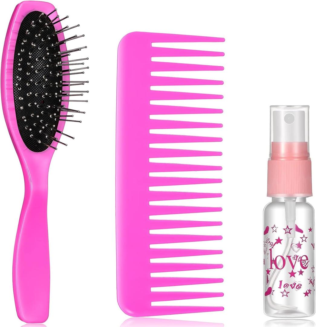 Civaner 3 Pieces Doll Wig Brush Set with Spray Bottle, Comb and Styling Accessories for 18 Inch Dolls(Pink)