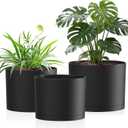 10/9/8 Inch Large Plant Pots with Drainage Holes and Trays, 3 Pack Modern Minimalist Cylinder Planters for Monstera, Snake Plant, Indoor Outdoor (Matte Black)
