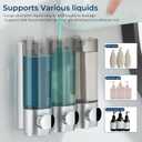 Shampoo and Conditioner Dispenser, Pollock Shower Soap Dispenser 3 Chamber No Drill, Wall Mounted Shampoo Body Wash Conditioner for Bathroom Large Capacity Silver