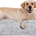 Bedfolks Waterproof Crate Bed, Plush Dog Kennel Pad with Removable Washable Cover, Faux Fur, Fluffy, 41"x27", Dark Grey