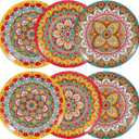 8" Ceramic Plates Set/Luncheon Dishes, Pasta Salad Plate Set, Serving Dishes for festival, Dinnerware Sets for 6, Dishwasher & Microwave Safe, Vibrant Colors
