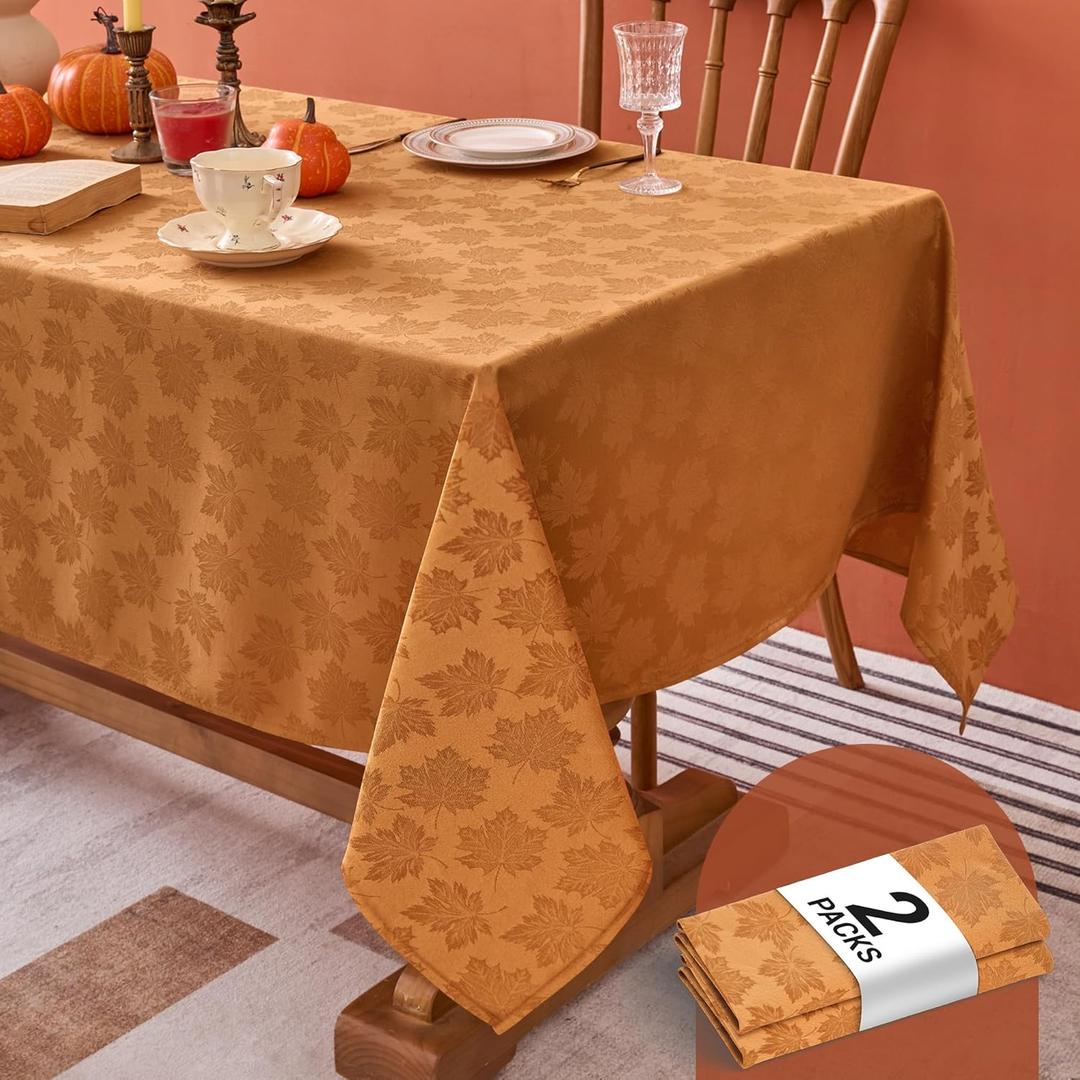 Biscaynebay 2 Packs Fall Tablecloth Rectangle Tables 60x84''-Amber Thanksgiving Autumn Harvest Gathering Jacquard Fabric Damask Table Cloths Kitchen Dinner Dining Outdoor Picnic Holiday Parties