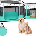 Portable Cat Playpen, 8-Rod Reinforced Kitten Dog Playpens, Foldable Play Pen for Indoor Cats Enclosed Pet Puppy Doggy Outdoor, Collapsible Tent Kennel Cage House(32"x24"x22") (Green)