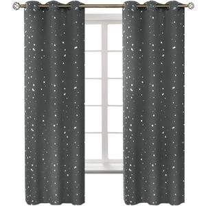 BGment Kids Blackout Curtains for Bedroom - Grommet Thermal Insulated Silver Star Print Room Darkening Curtains for Living Room, Set of 2 Panels (42 x 54 Inch, Dark Grey)