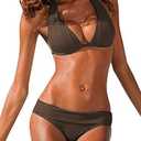 Womens Halter Padded Top Push up Bikini Set Two Piece Bathing Suit (X-Large, Brown)