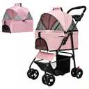 Pet Stroller for Small/Medium Dogs Cats,3 in 1 Dog Strollers,Detachable Carrier Basket,Breathable Mesh,Storage Basket,Cup Holder,Weather Cover(Pink)