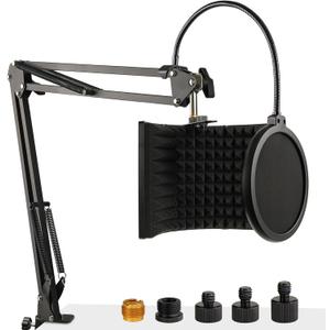Microphone Isolation Shield with Mic Stand and Pop Filter, Foldable Sound Shield for Most Condenser Microphone Recording Equipment Studio, High Density Absorbent Foam to Filter Vocal by Frgyee (Acoustic Foam_Set)