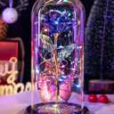 Mothers Day Mom Gifts for Mom Women Birthday Gift Galaxy Glass Rose in Glass Dome Forever Eternal Crystal Flowers with Butterfly Mother's Day Flower Gifts for Women Wife Grandma Daughter Sister Purple