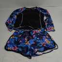 Women's Long Sleeves Rash Guard - 2 Piece Swimsuits with Built in Bra Swim Shirt and Shorts with Pockets (Large, Blue Floral)