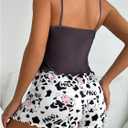 Women's 2 Piece Cow Graphic Pajama Set Lettuce Trim Camisole Tops and Pj Shorts Sets Loungewear (L)