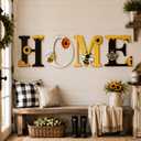 4 Pcs Bee Home Letters Wall Decor Wooden Bee Sign Wall Art Summer Decorations for Home Rustic Sunflower Hanging Art Farmhouse Hive Honeycomb Decorations for Living Room Kitchen Bedroom
