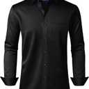 Alimens & Gentle Men's Dress Shirts Long Sleeve Wrinkle-Free Stretch Shirts Solid Formal Button Down Shirt with Pocket, L