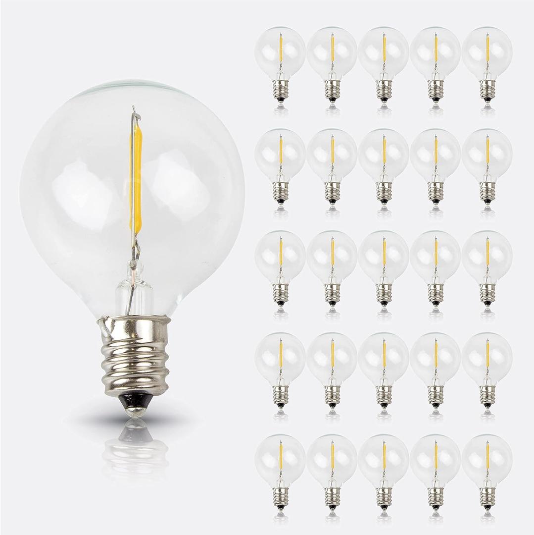 Newhouse Lighting 25 Pack LED Clear G40 Globe Light Bulbs for Outdoor String Lights Fits E12 and C7 Base 1.5 Inch Light Bulbs G40 Replacement Bulbs for Patio Lights (G40LED25)
