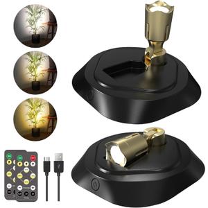 LEASTYLE LED Wireless Spotlights with Remote Magnetic Rechargeable Spot Lights Indoor with 3000K/4000K/6000K Timer Dimmable Battery Operated Spotlight for Plant Painting Artwork,2 Pack (3CCT Black+Gold)