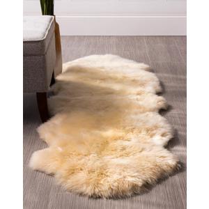 Premium Champagne Sheepskin Rug Genuine Double 2x6ft Pelt Fluffy Fur Rug for Bedrooms