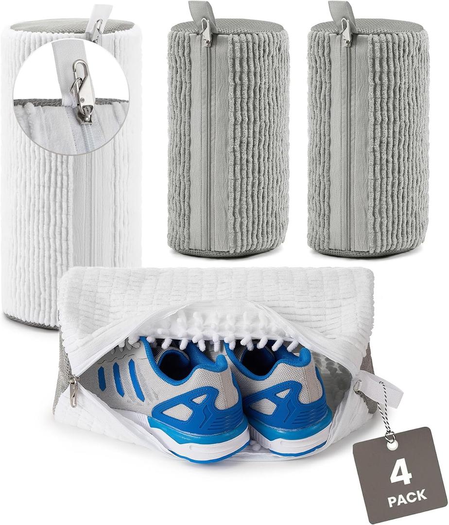 4 PCs Shoe Washing Machine Bag, Upgraded Lock-Zipper Design, 360 Deep Clean for Sneakers, Tennis Shoes and Slippers, Quiet Shoe Laundry Bag for Washer and Dryer (4 PACK)